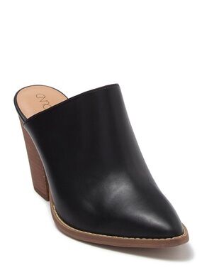 Abound Black Leather Mule with Wood Block Heel